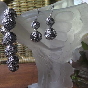 Jewelry set of Silver designer bracelet and earrings